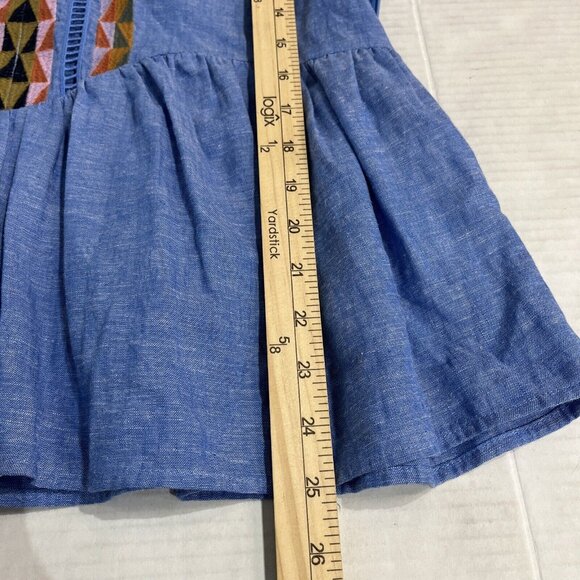 A Loves A Top Womens L Blue Linen Blend Embroidered Tunic Boho Festival‎ Western - Picture 5 of 9